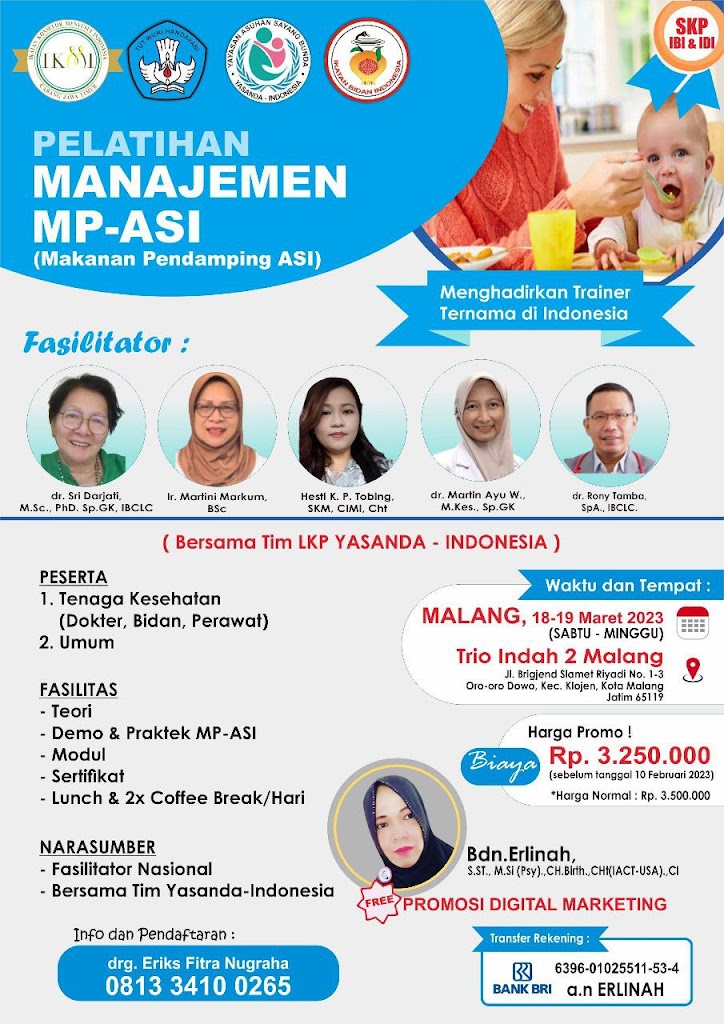 (SKP IBI & IDI ) Pelatihan Manajemen MP-ASI (Makanan Pendamping ASI) -Maret 2023, Malang, Jawa Timur